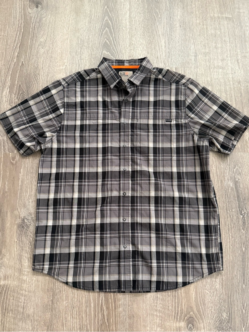 5.11 Tactical Black and Gray Plaid Short-Sleeve Button-Down Shirt